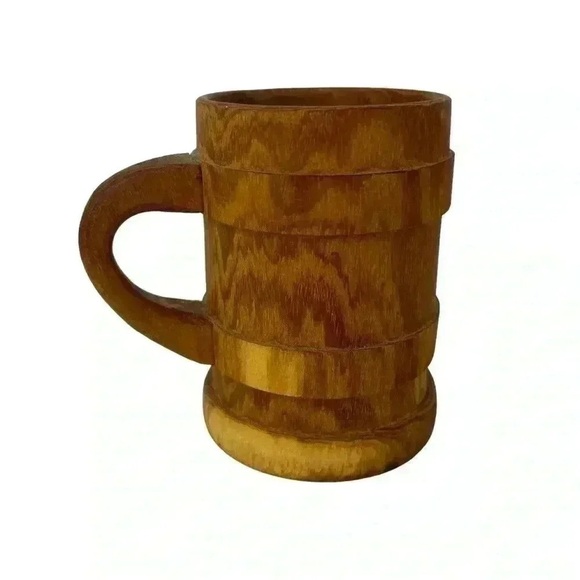Vintage Hand Carved Wooden Mug Rustic Trinket Holder Pen Cup Knickknack Decor - Picture 4 of 11